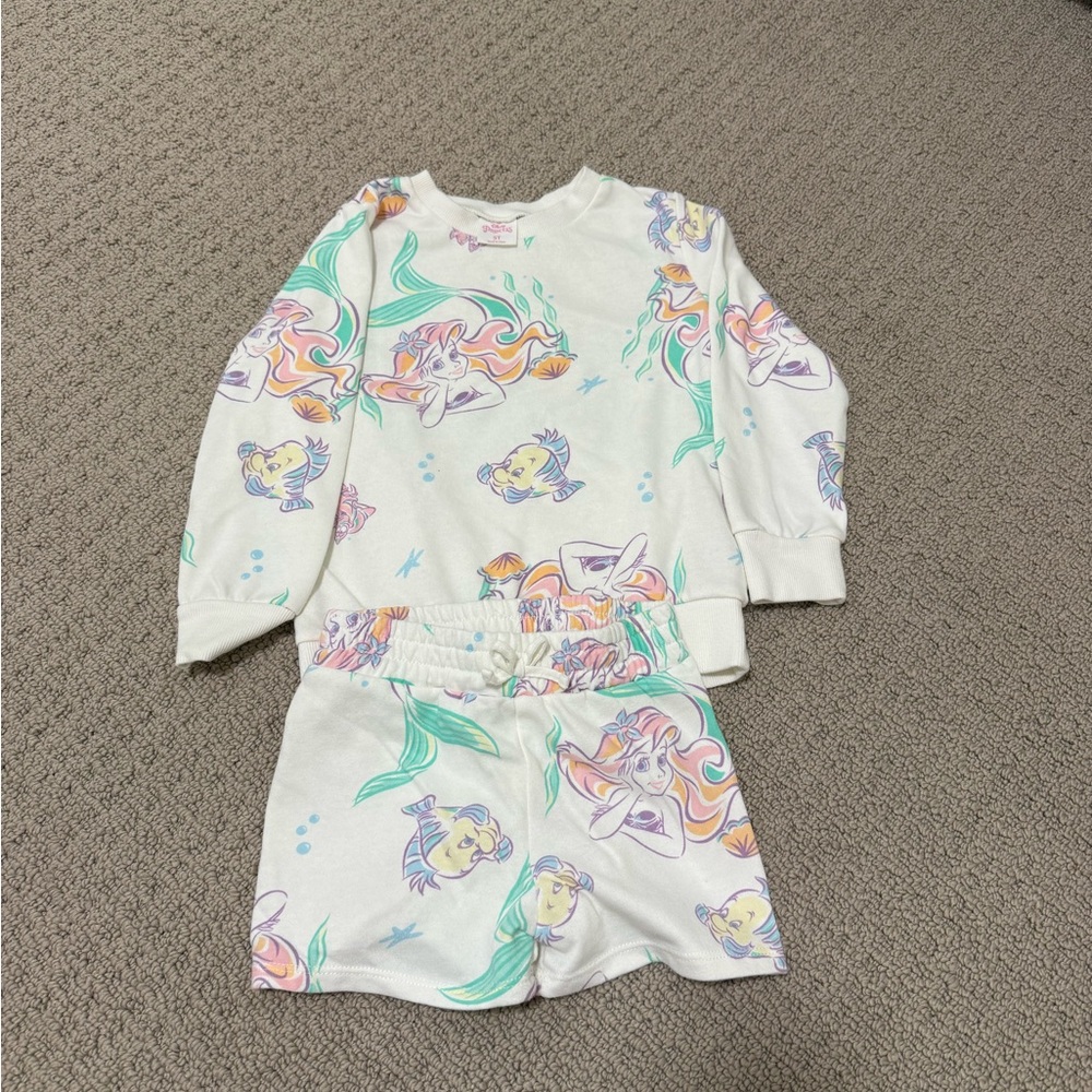 Disney Kids Pajama Set - White with Multicolor Mermaid Print